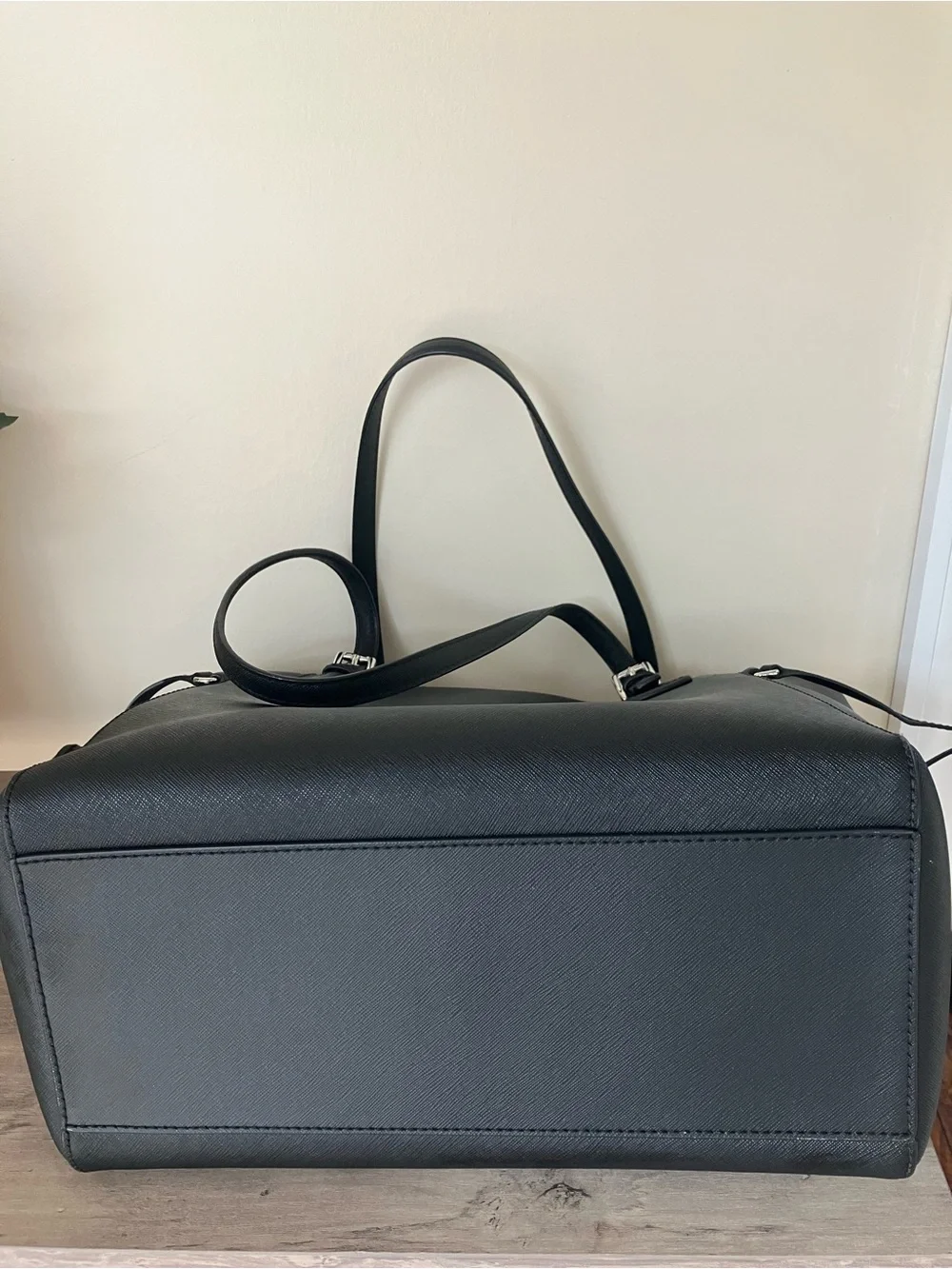 Michael Kors Black Saffiano Tote with Double Straps and matching wallet.